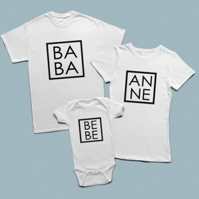 Baba, Anne, Bebe minimal tasarımlı aile set - 2