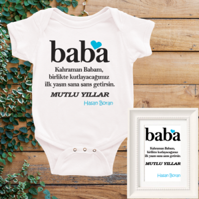 Baba yazılı bebek zıbını ve çerçeve set - 3