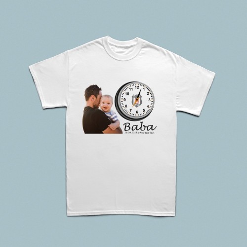 Fotoğraf baskılı analog saat tasarımlı kişiye özel tarihli erkek tshirt - 1