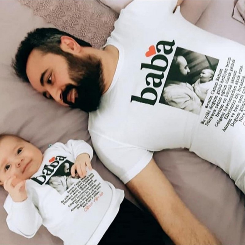 Kişiye Özel Fotoğraf baskılı baba çocuk tshirt - 1