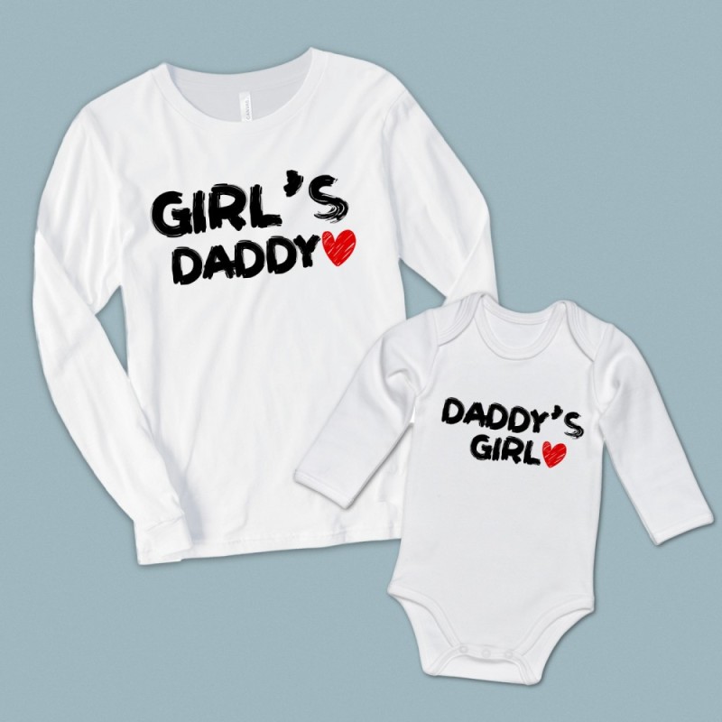 Girl′s Daddy Daddy′s Girl baba kız Baskılı Tişört ve Bebek Zıbını - 1