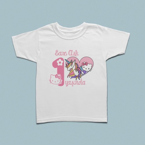 Hello Kitty doğum günü kutlamalı çocuk tshirt - 1